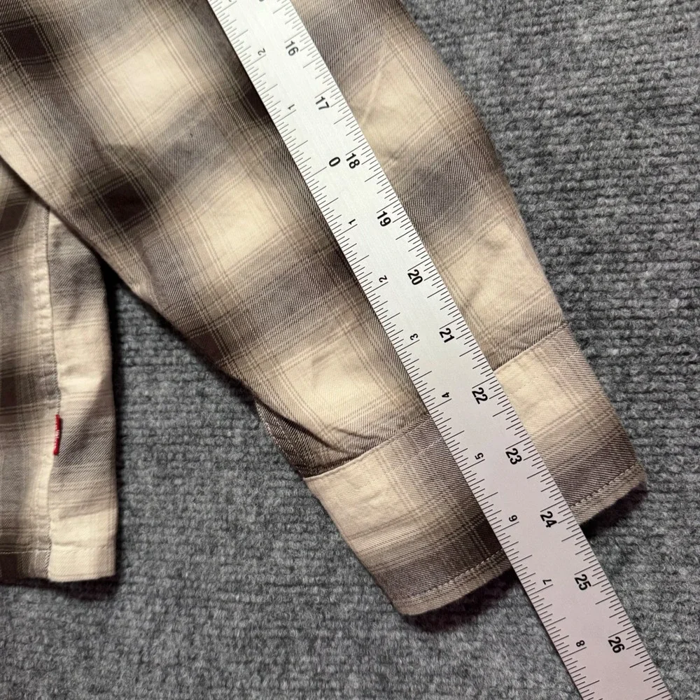 Levis Shirt Mens Boxy Large Plaid‎ Button Shirt Brown Tan Long Sleeve Cream